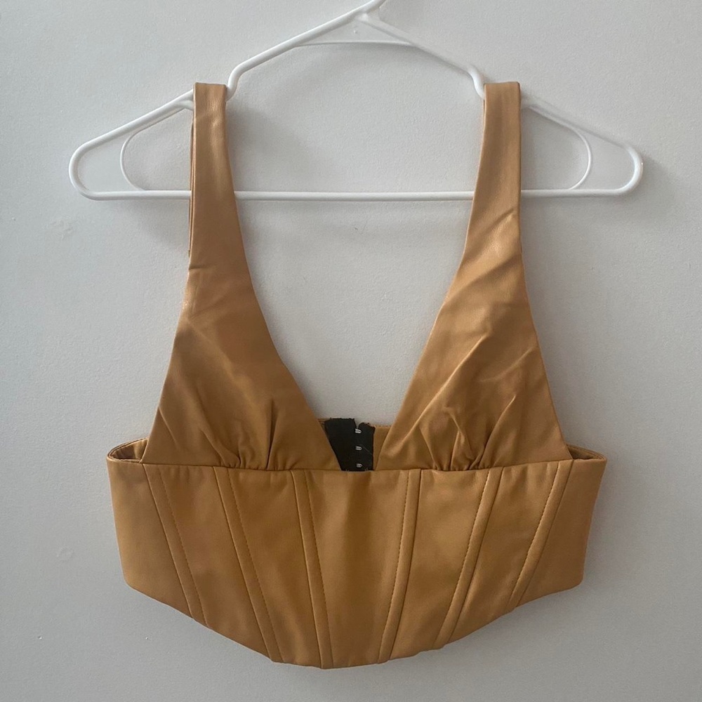 ZARA | camel Faux Leather Corset Top size Medium - Picture 5 of 6